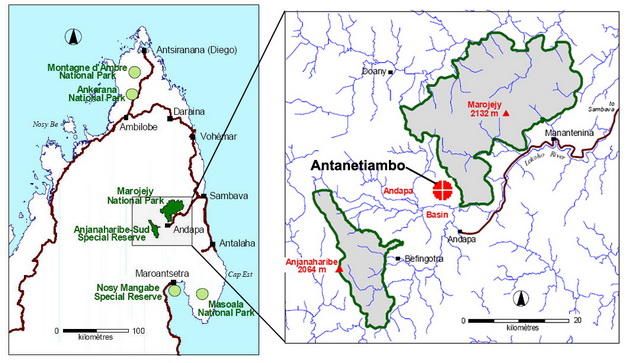 Carte d'accès à la réserve naturelle d'Antanetiambo